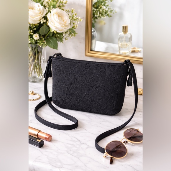 Designs By Sandra Handbags - NWOT Designs By Sandra Black Floral Embroidered Quilted Crossbody Bag Handmade